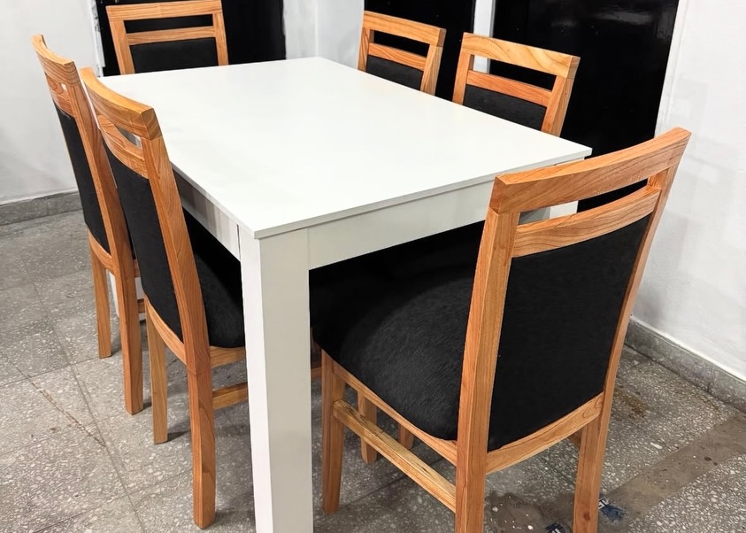 Mesa Blanca 6 Sillas Madera Negro